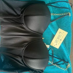 Say whatny Black corset with gold chain strap size L New with tag